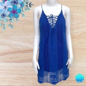 ASTR Royal Blue Lace Up Crochet Mini Dress; S